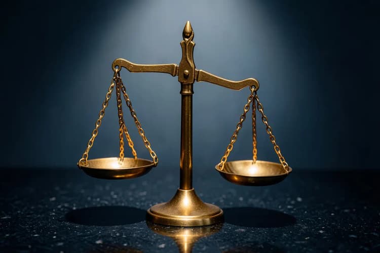 Uma balança da justiça desequilibrada, com um lado mais pesado, representando as consequências de uma autuação fiscal.
