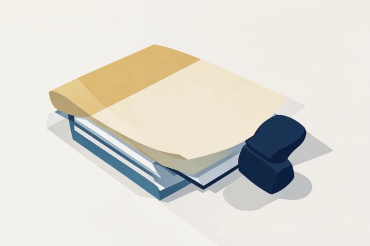 Uma pilha de papéis e um carimbo em uma mesa, simbolizando o processo legal.