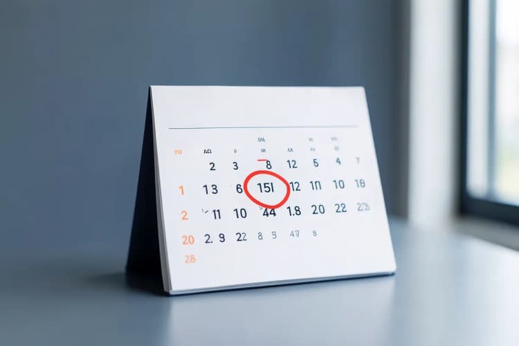 Um calendário com o dia 15 marcado, indicando um prazo importante.