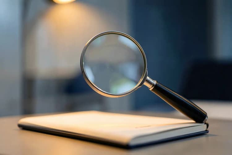 Uma lupa examinando um contrato, representando a análise detalhada em conflitos societários.