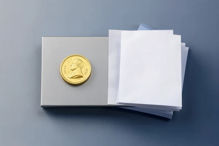 Uma balança com uma moeda de ouro de um lado e um documento legal do outro, em equilíbrio.